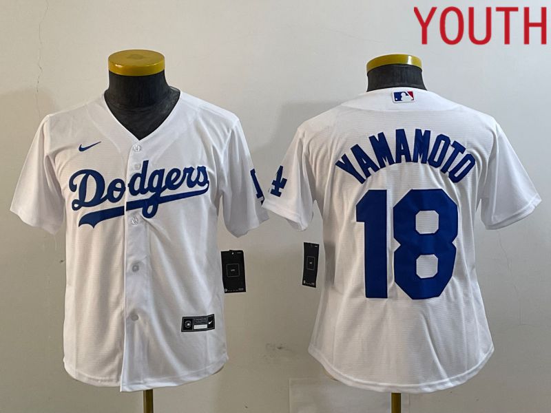 Youth Los Angeles Dodgers 18 Yamamoto White Nike Game MLB Jersey style 1